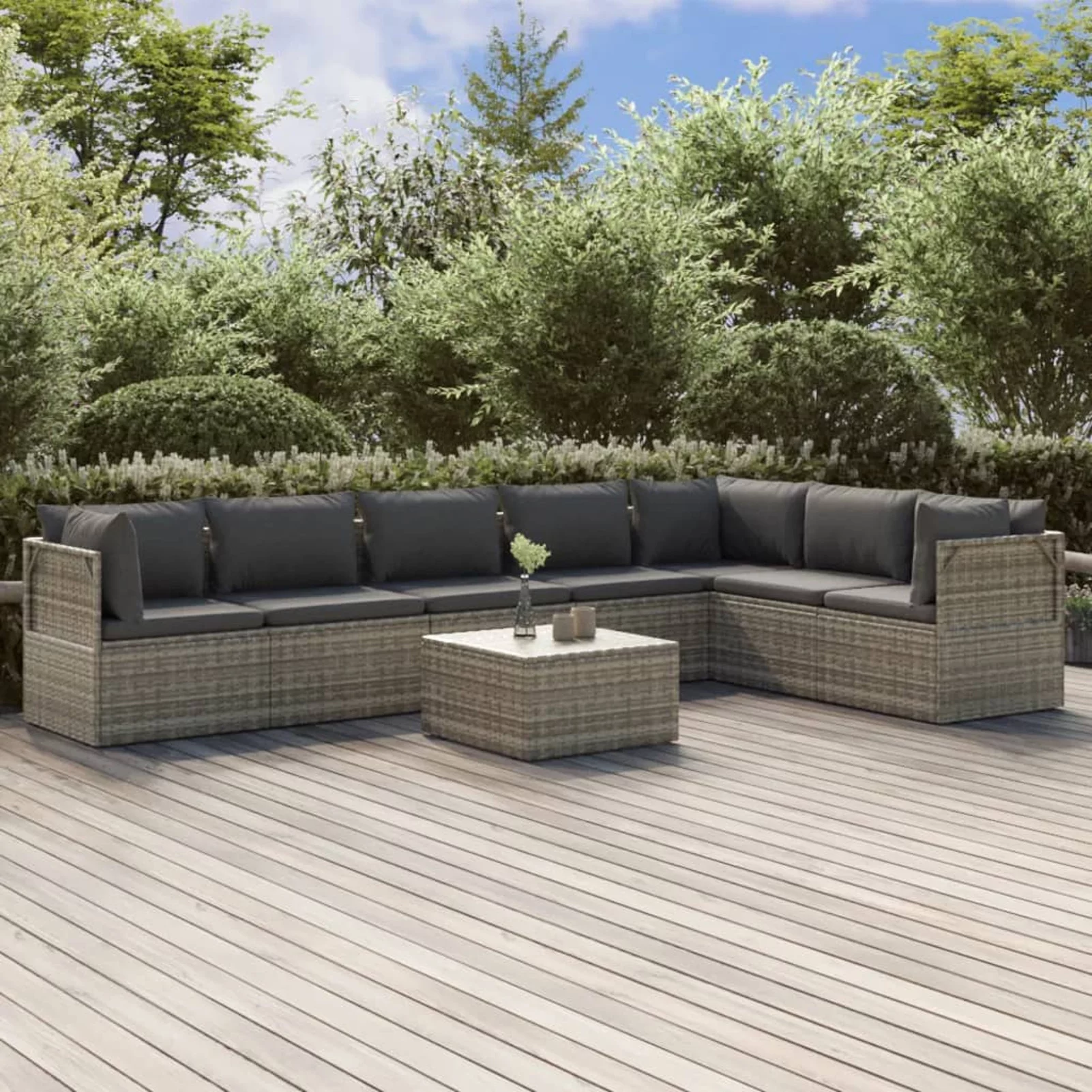 moobody 8 Piece Patio Set with Cushions Gray Poly Rattan