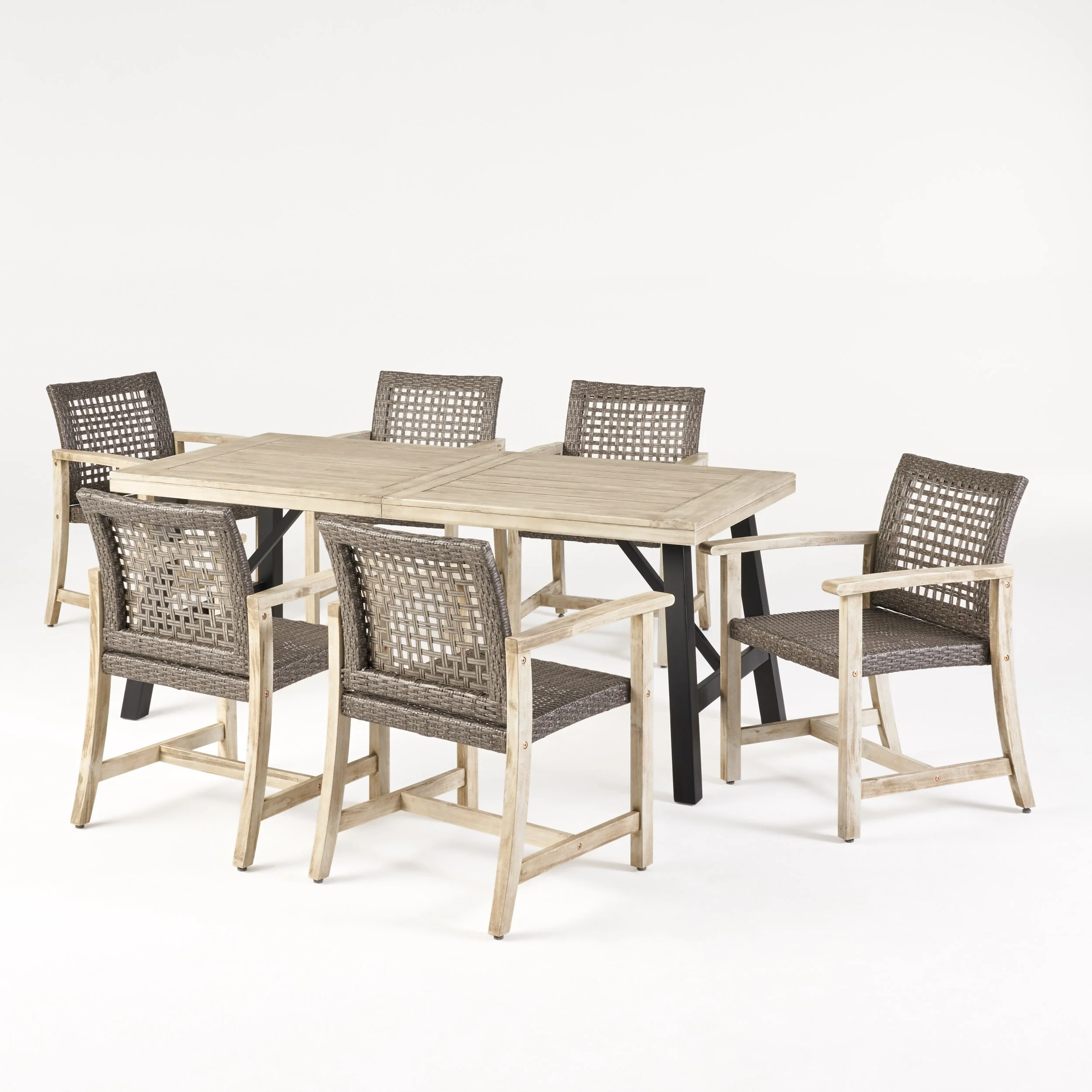 Christopher Knight Home Hammersley 6 Seater Outdoor Acacia Wood and Wicker Dining Set by