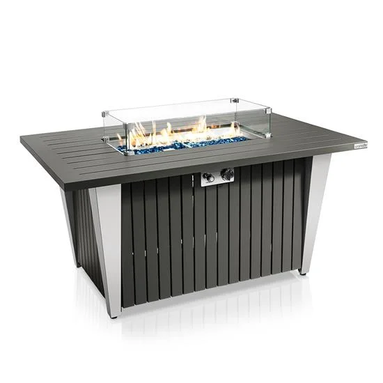 Outdoor Propane Fire Pit Table - CSA/ETL Certified 50,000 BTU Pulse Ignition Weatherproof Rectangle Propane Gas Fire Table w/Adjustable Flame - Glass Rocks Wind Guard, Black - SereneLife SLFPSX55