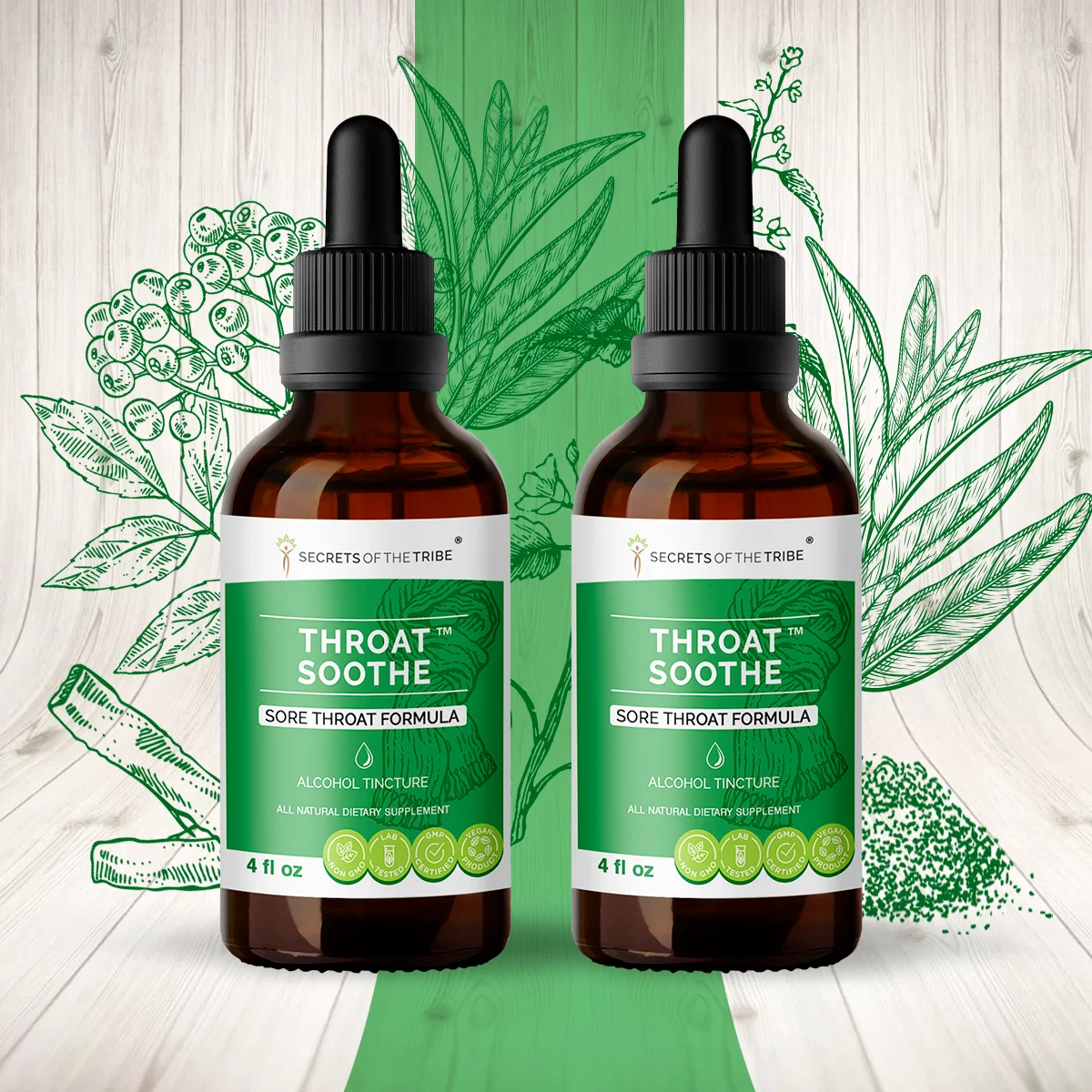 Throat Soothe Alcohol Extract, Tincture, Licorice, Slippery Elm, Marshmallow, Sage, Echinacea, Elder Berry. Sore Throat Formula 2x4 oz