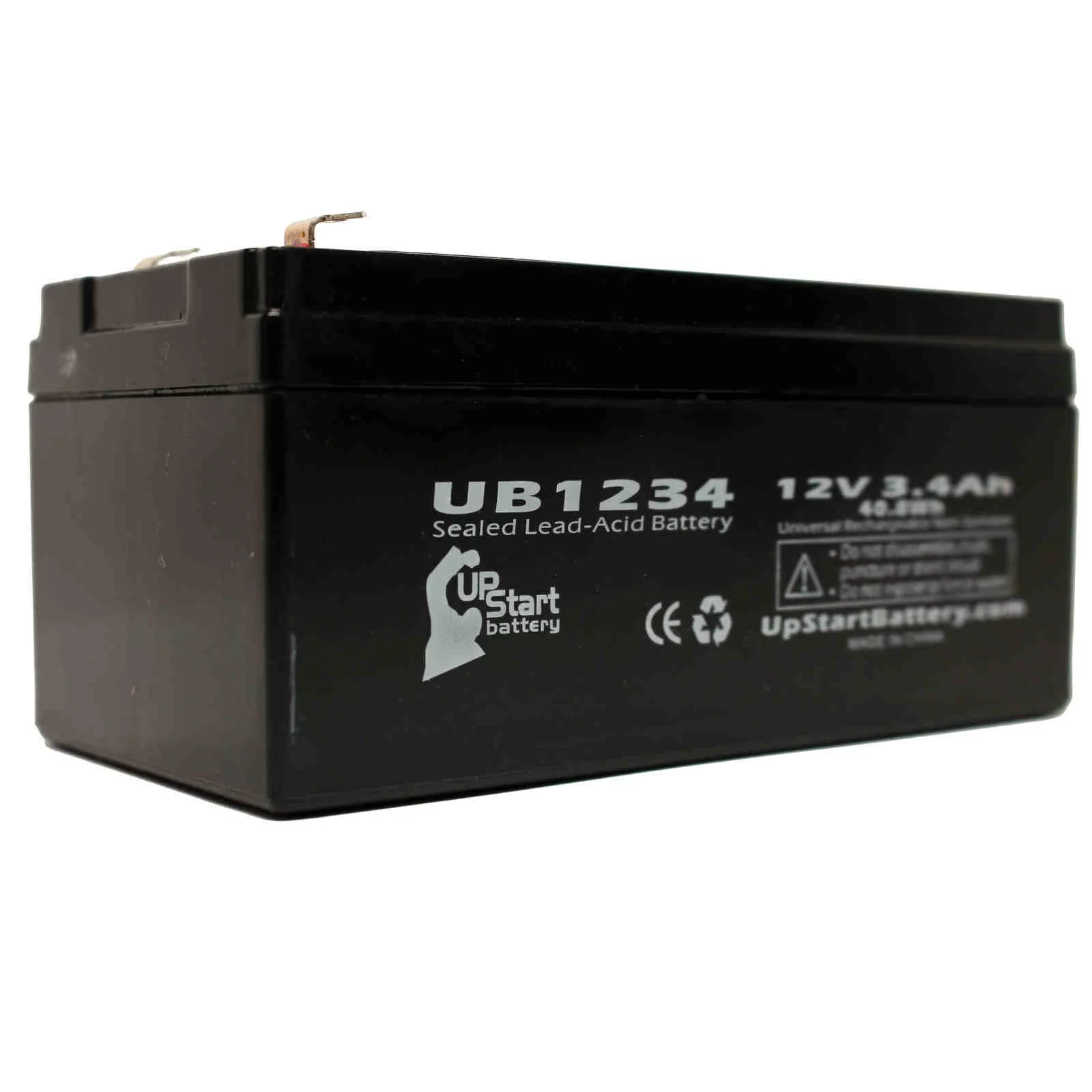 4x Pack - Compatible Hitachi HP3-12 Battery - Replacement UB1234 Universal Sealed Lead Acid Battery (12V, 3.4Ah, 3400mAh, F1 Terminal, AGM, SLA) - Includes TWO F1 to F2 Terminal Adapters