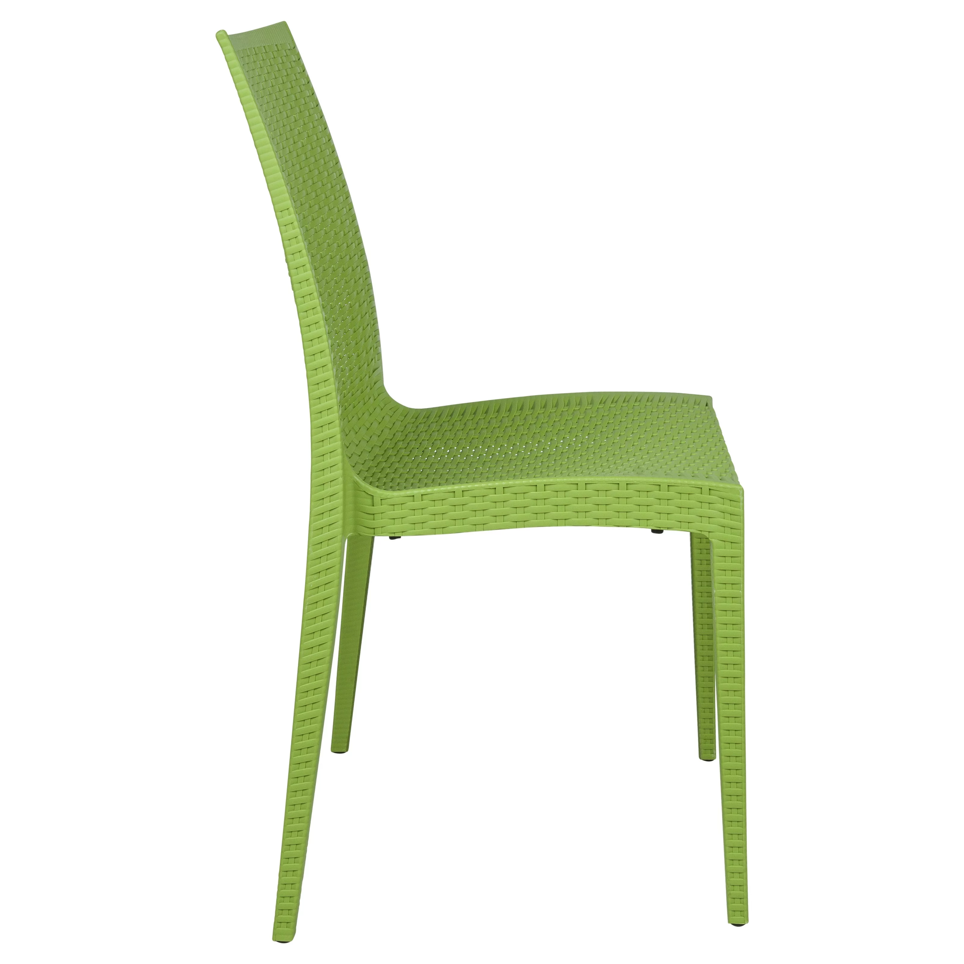 LeisureMod  Weave Design Indoor Outdoor Dining Chair in Green Set of 4