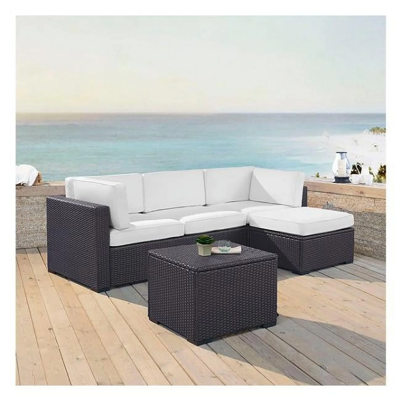 Biscayne 4 Piece Outdoor Wicker Seating Set - White