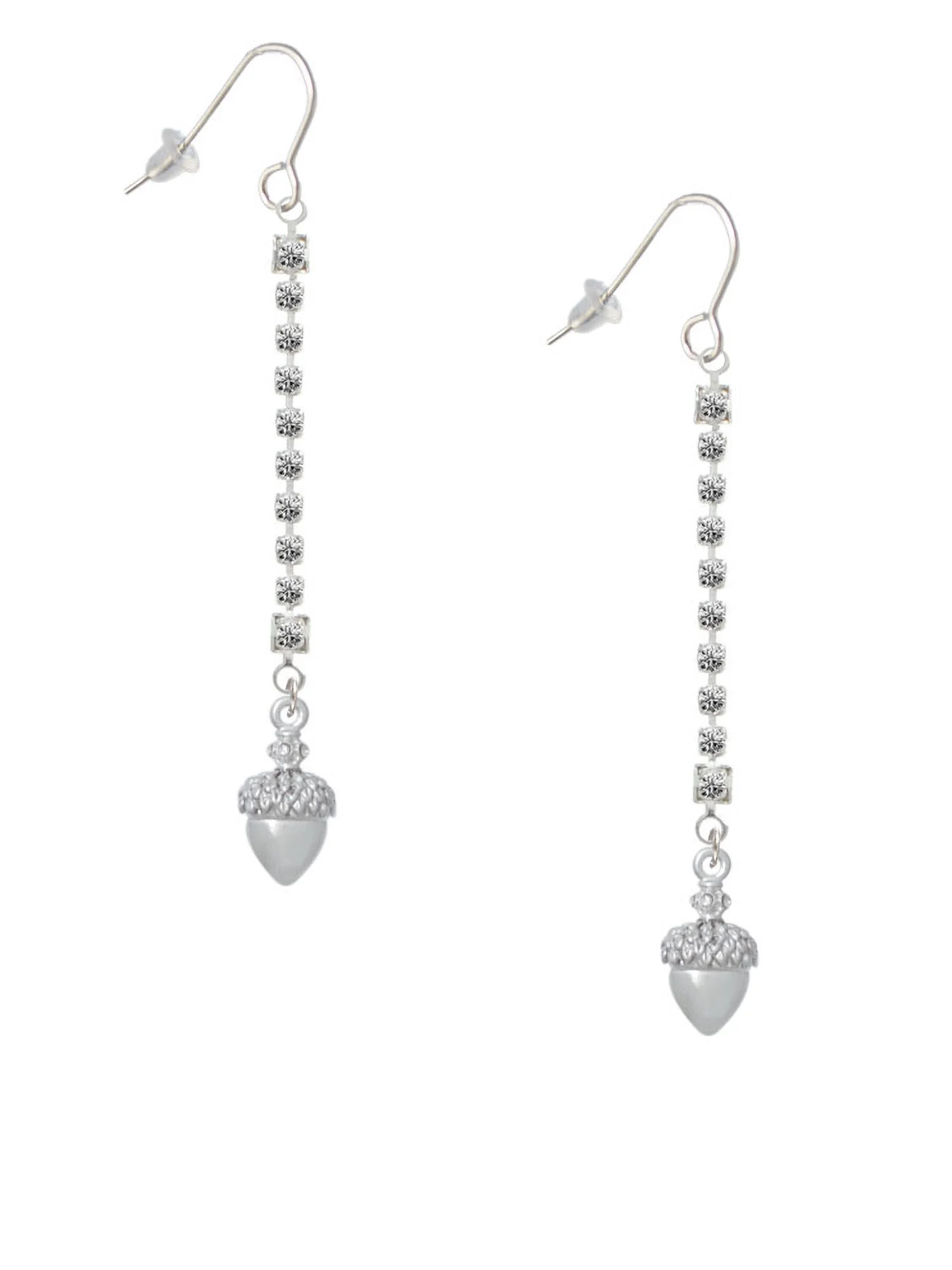 Delight Jewelry Silvertone Small Acorn with Crystals - Silver-tone Long Sparkle Dangle French Earrings