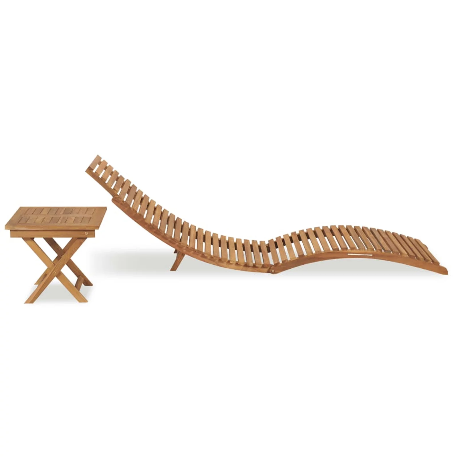Carevas Folding Sun Lounger with Table Solid Teak Wood