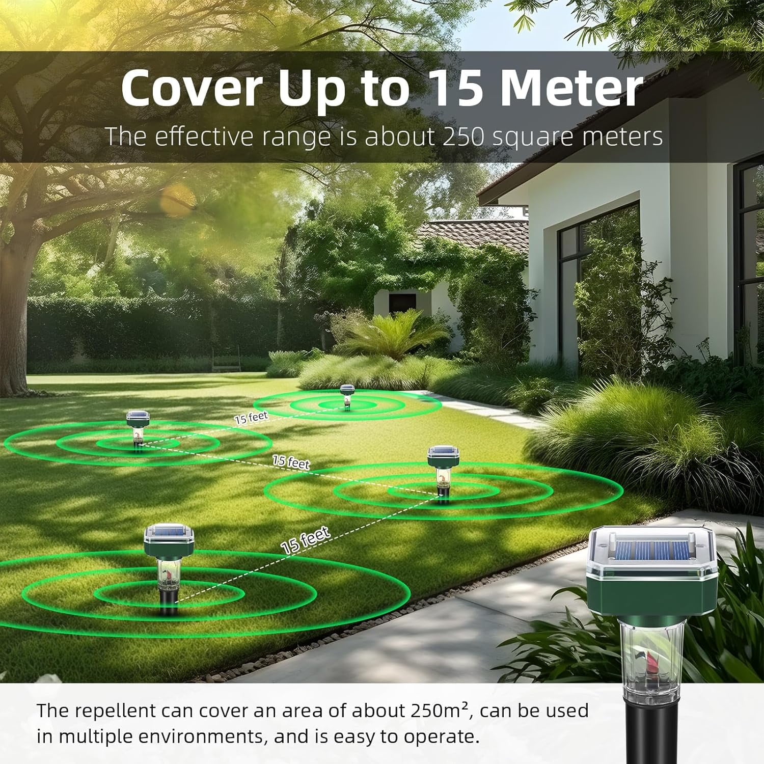 G·PEH 4 Pack Mole Repellent with Lamp Solar Powered Solar Ultrasonic Mole Repeller Groundhog Repeller Outdoor Waterproof Keep Moles Out of Yard Lawn Square