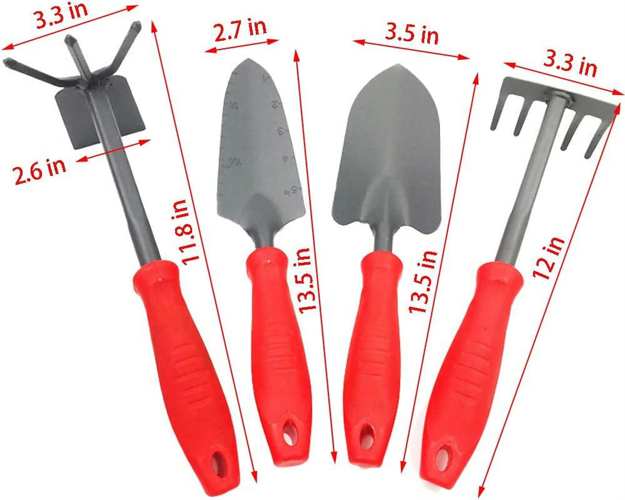 Nvzi Hand Rake Garden Tool, Gardening Hand Tools Set,Cultivator Hand Rake with Soft Rubberized Non-Slip Ergonomic Handle,Garden Gifts for Women & Men (Red) Pack of 4