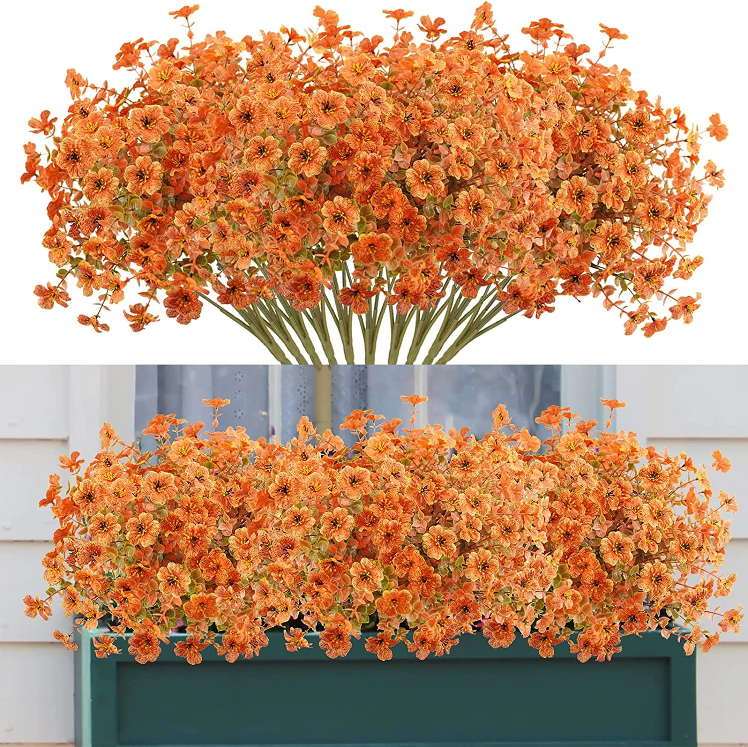 12 Bundles Artificial Fall Violet Flowers Outdoor Autumn Fake UV Resistant Faux Plastic Shrub Plant for Wedding Home Garden Fireplace Thanksgiving Xmas Decor