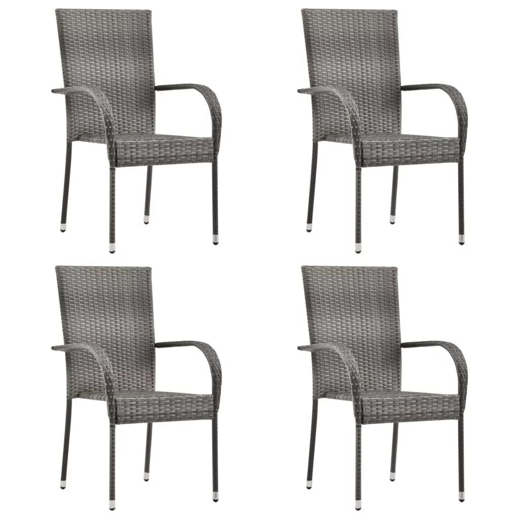 Walmeck 5 Piece Patio Dining Set Gray Poly Rattan