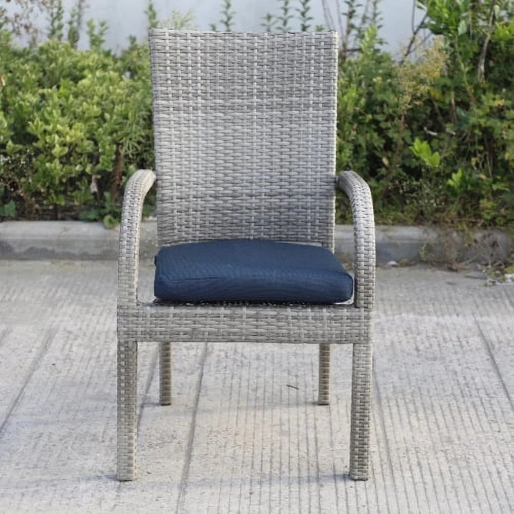 Buumin Balcones Outdoor Wicker Dining Chairs With Cushions, Set of 8, Gray/Navy