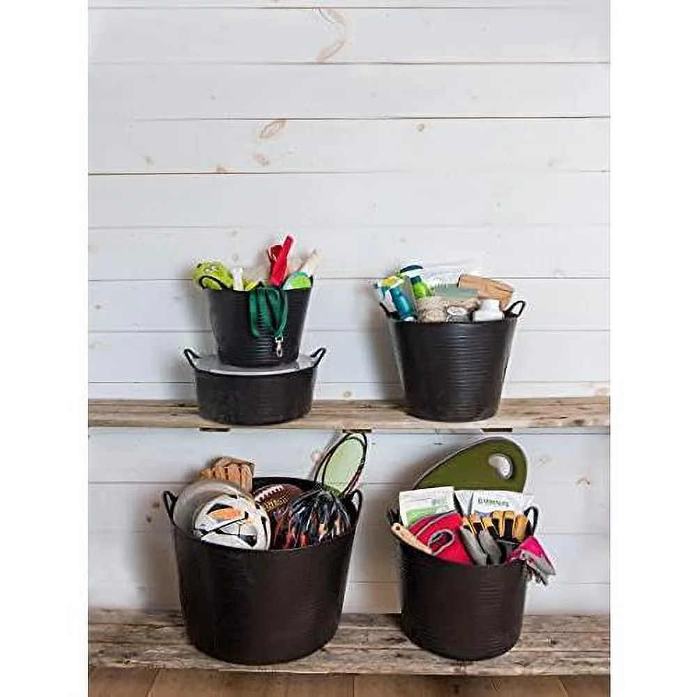 Shallow Garden Tubtrugs  MultiUse Outdoor Garden Harvest Basket Storage, & Mini Bucket  Ideal For Yard Gardening, Crops Harvesting  4 Gallon Capacity  Black