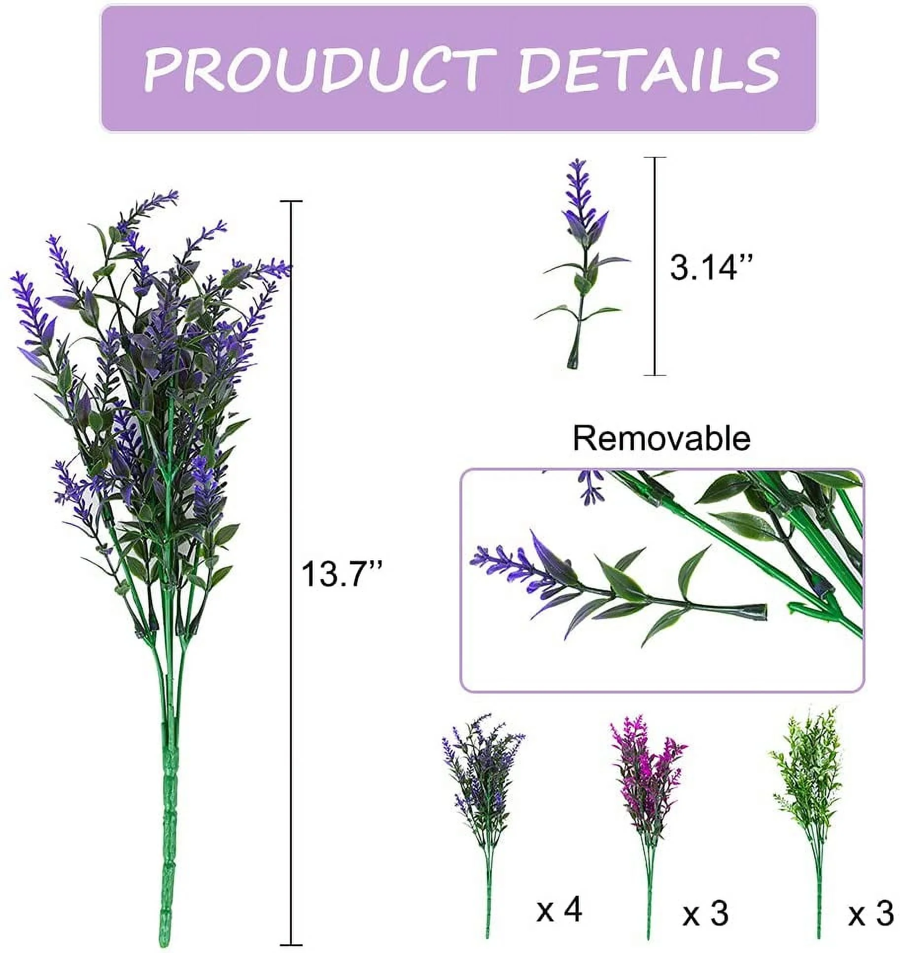 Babibeauty 10 Bundles Artificial Lavender Flowers Outdoor Fake Flowers for Decoration Hanging Planter Flora Fence Indoor Outside Decor Wedding Table Flowers Arrangement Bouquet Filler