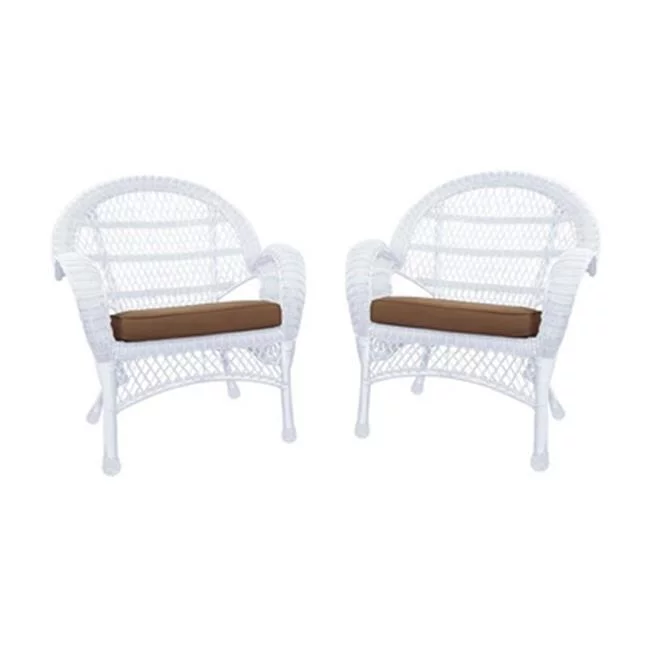 Jeco W00209-C-4-FS007-CS White Wicker Chair with Brown Cushion - Set of 4