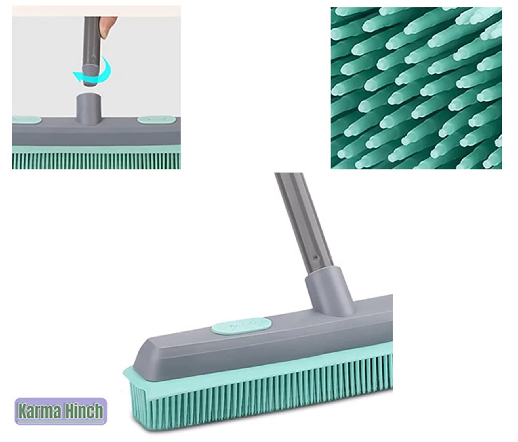 Rubber Broom Carpet Rake for Pet Hair, Fur Remover Broom with Squeegee, Portable Detailing Lint Remover Brush, Pet Hair Removal Brush for Fluff Carpet, Hardwood Floor, Tile, Window