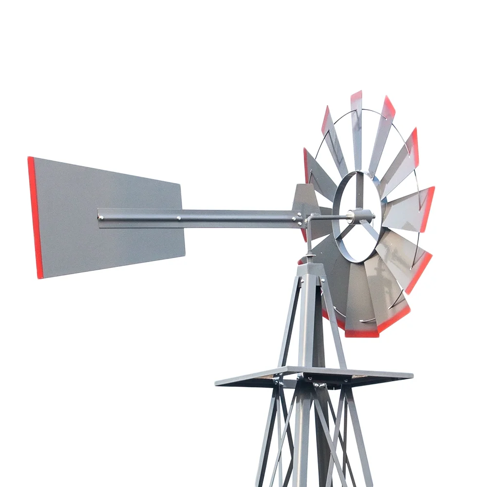 Ktaxon 8FT Weather Resistant Yard Garden Windmill Gray & Red