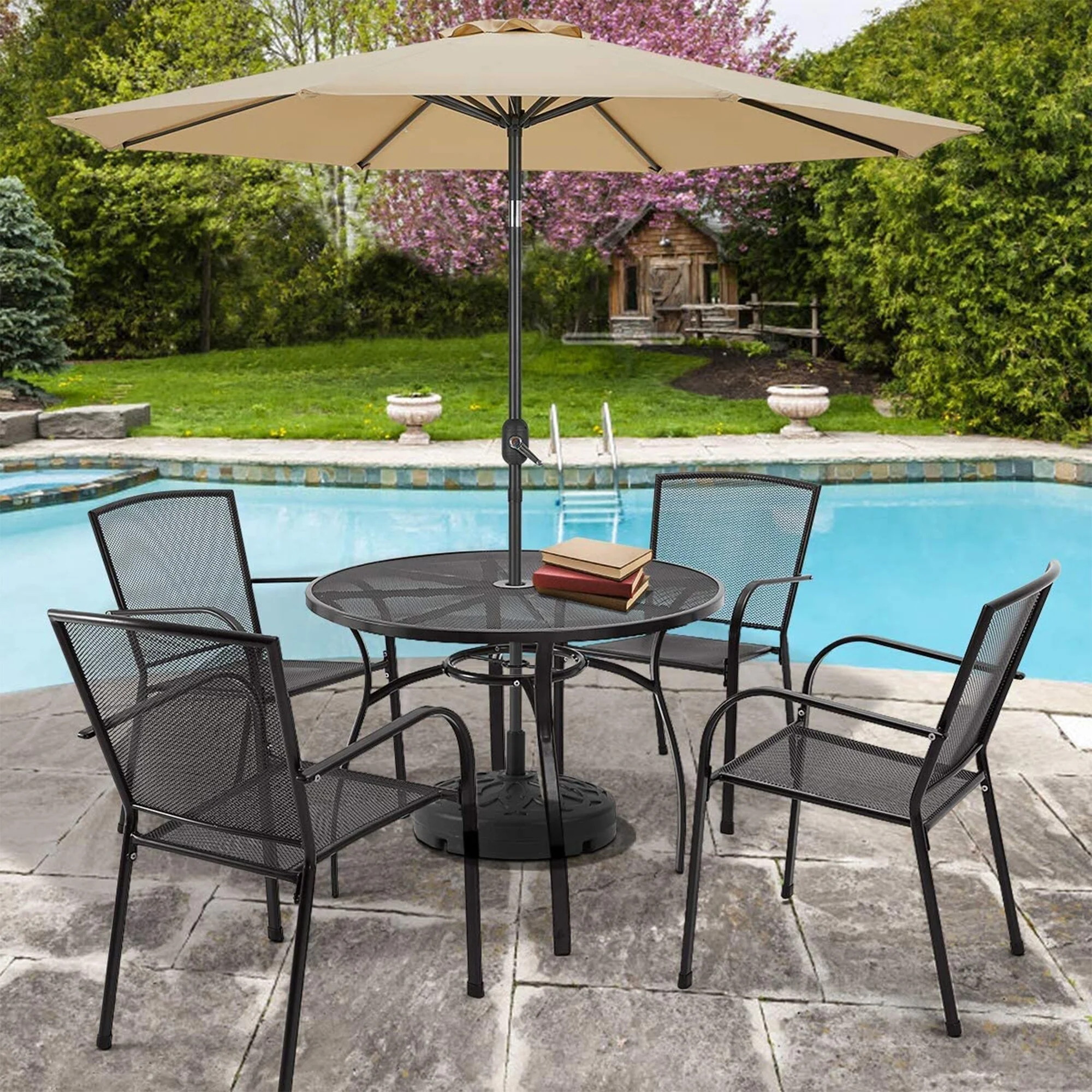 AECOJOY Outdoor 5 Piece Metal Patio Dining Set with Round Table 1.73
