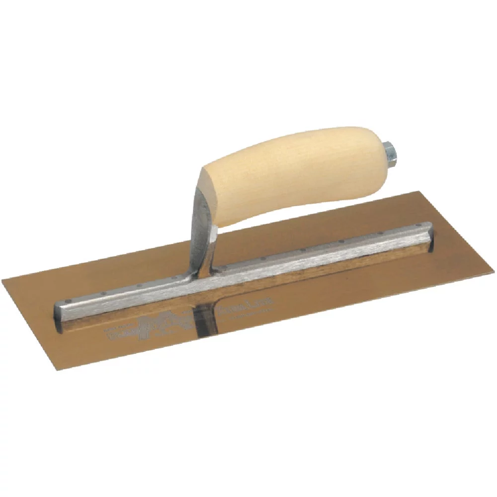 1PACK Marshalltown 4-1/2 In. x 11 In. Golden Stainless Steel Finishing Trowel with Curved Wood Handle