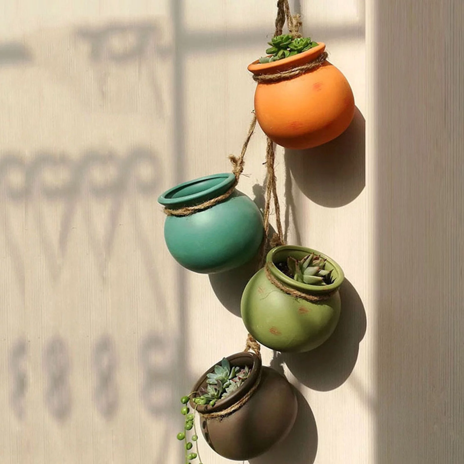 4 Pcs Wall-mounted Succulent Planter Pots Set Ceramic Plant Pot Hanging Mini Flower Planters