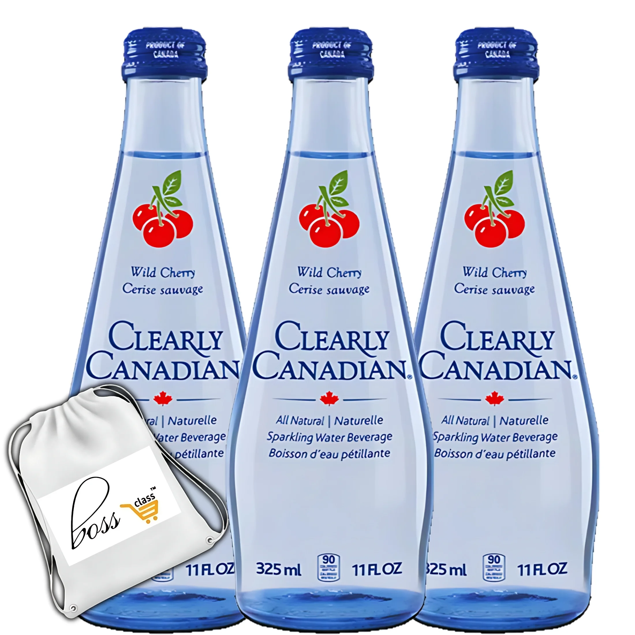 (3) Clearly Canadian Wild Cherry Sparkling Water Beverage, 11 Fl oz Trio Pack Naturally Fruit Flavored Hydration Thirst Quencher Drinks  & CUSTOM Storage Carrier