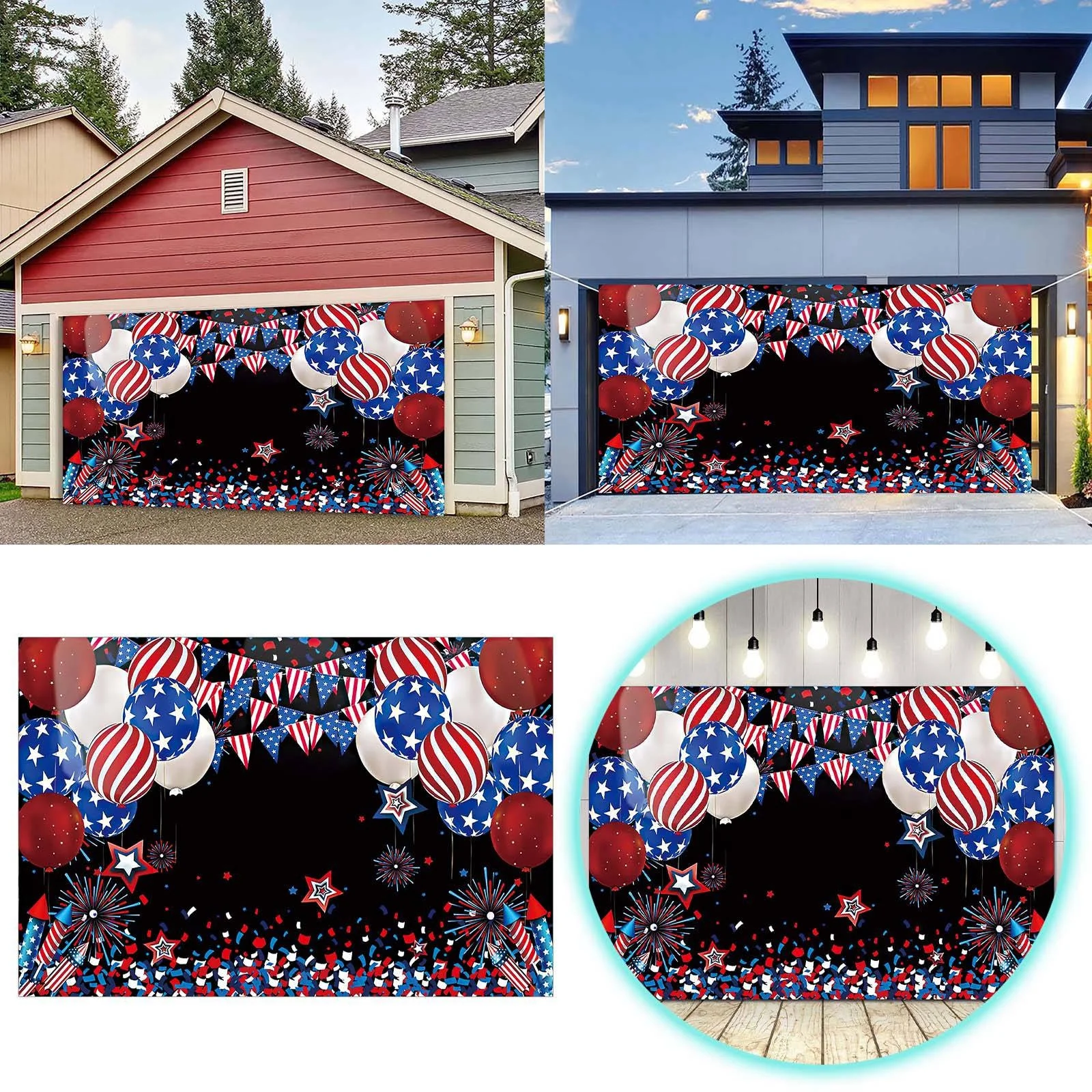 iju7gthy Folding Chairs 9 Pack Camping 4th of July Independence Day Garage Doorration Garage Door Banner Mural Cover 7 X 16 Feet Large Party B