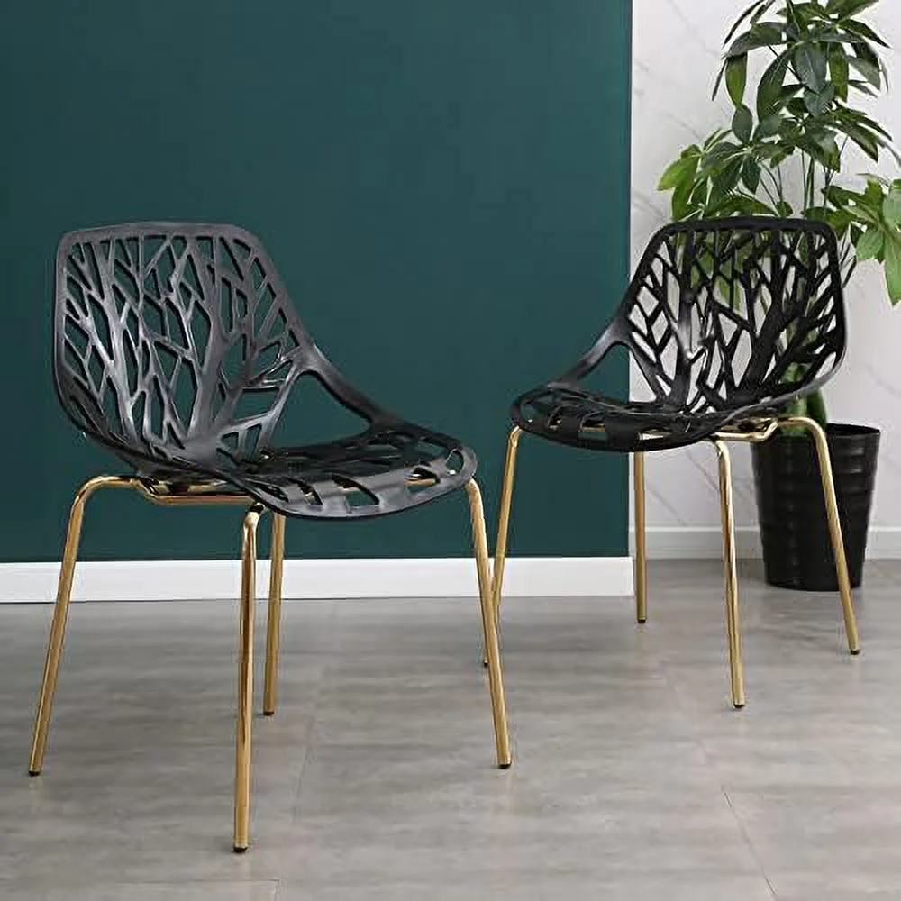 LNSETGC Modern Yellow Dining Chairs Set of 4  Birch Sapling Style Chairs for Dining Room  Hotels  Restaurants Indoor Outdoor  Stackable Comfortable Kitchen Chairs with Gold Legs (4  Yello