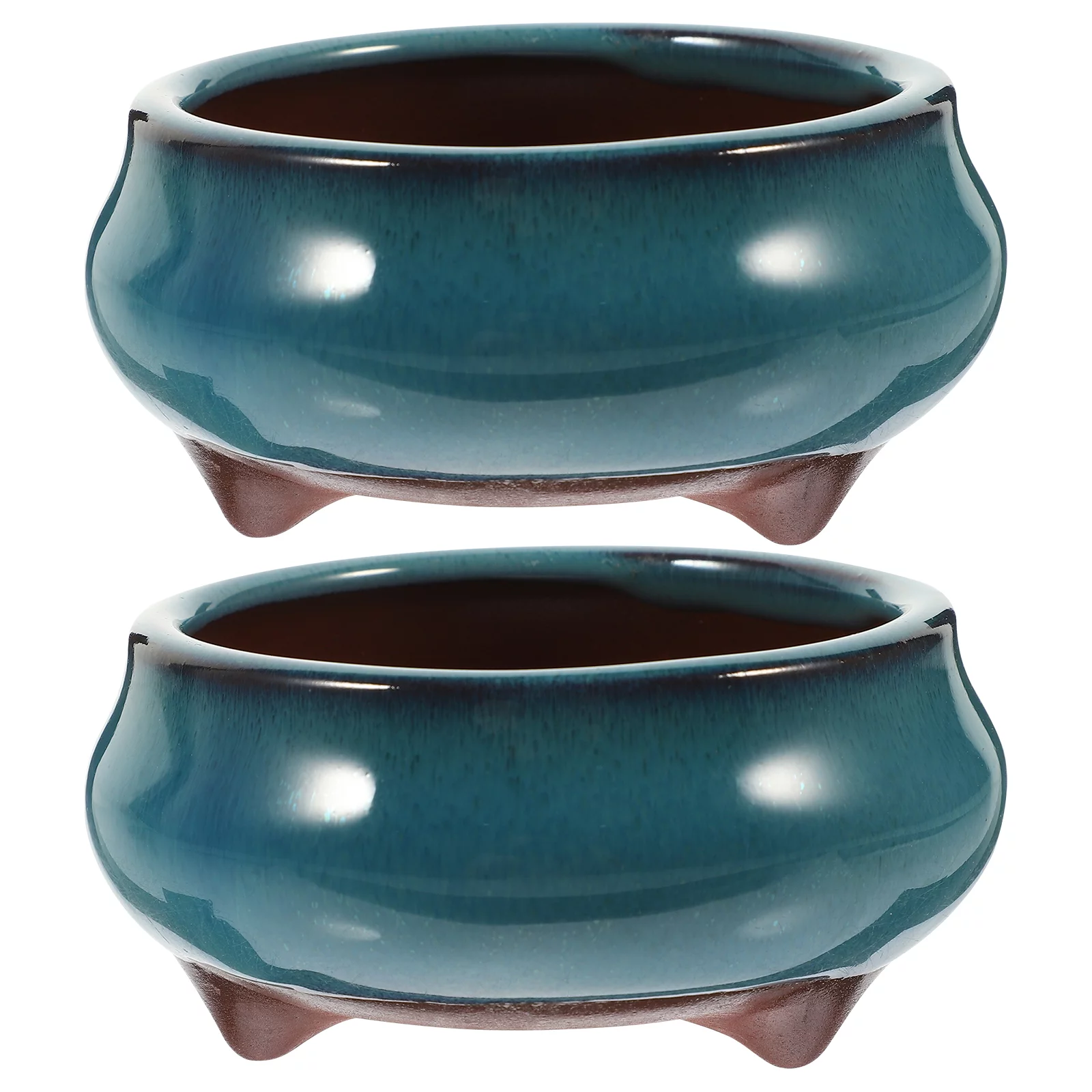 Guichaokj 2pcs Chinese Ceramic Planter with Drainage Hole Glazed Pot Succulent Plant Pot