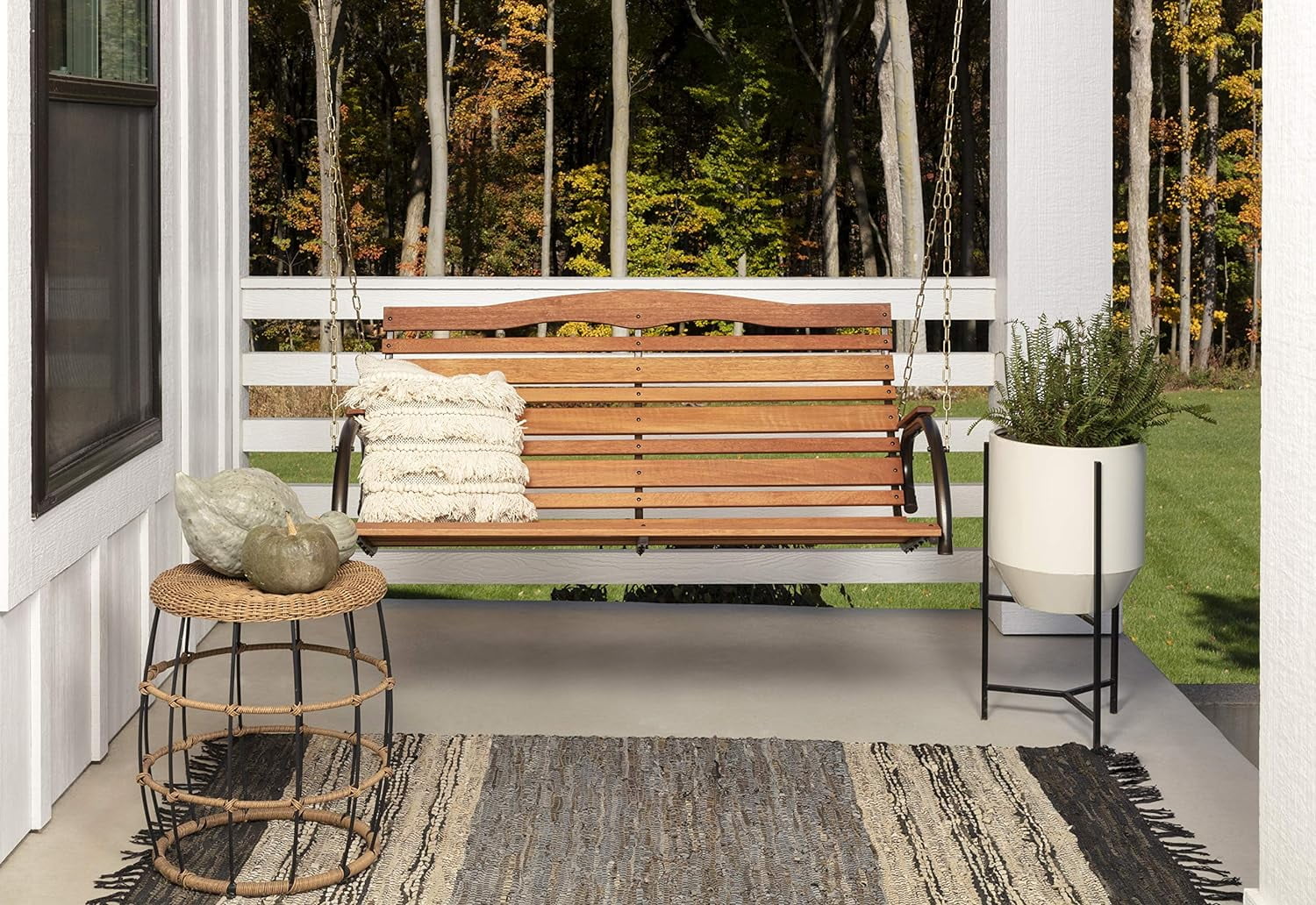 Country Garden Outdoor Patio Swing Powder Coated Steel Frame Wooden Seat Attachment with Chains, Holds Up to 500 Pounds, Bronze