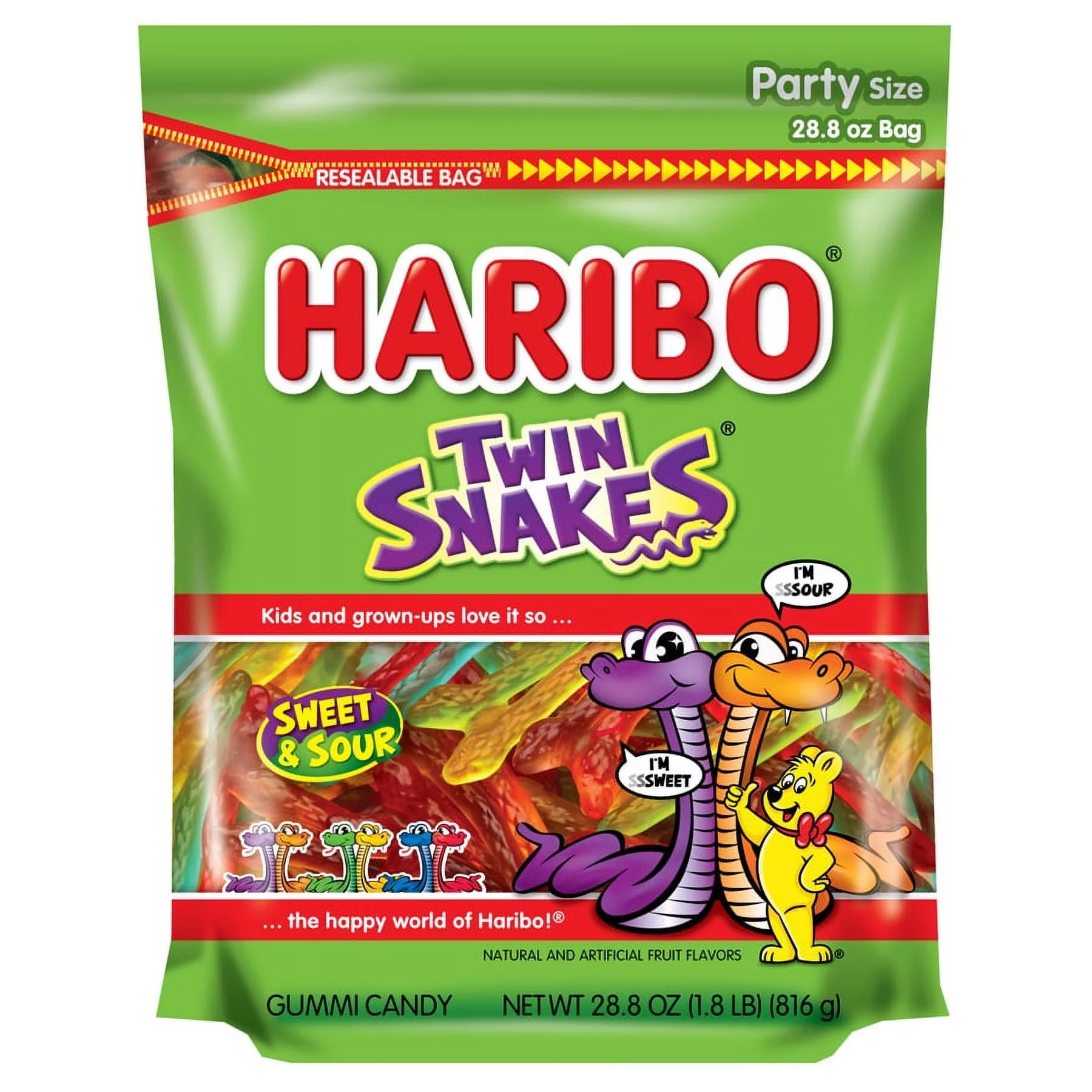 Haribo Twin Snakes Sweet & Sour Gummi Candies Party Size, 28.8oz.