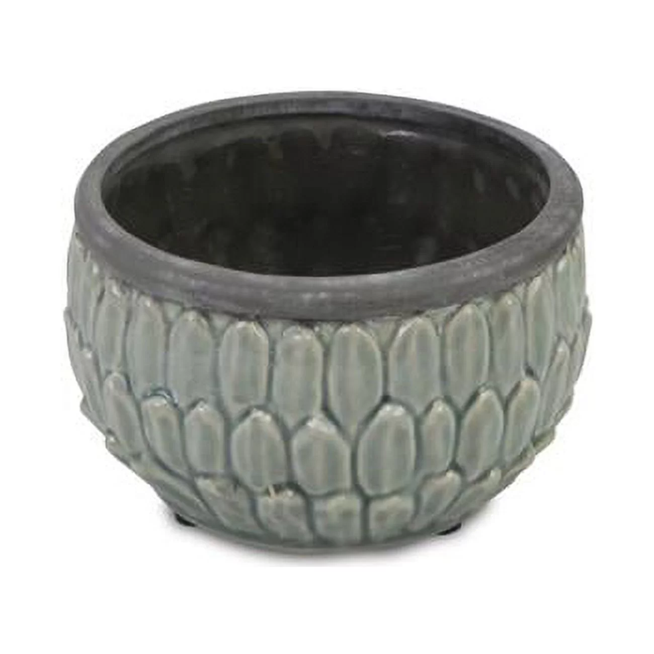 Ceramic Pot with An Overlapping Leaf Pattern, Blue - Round
