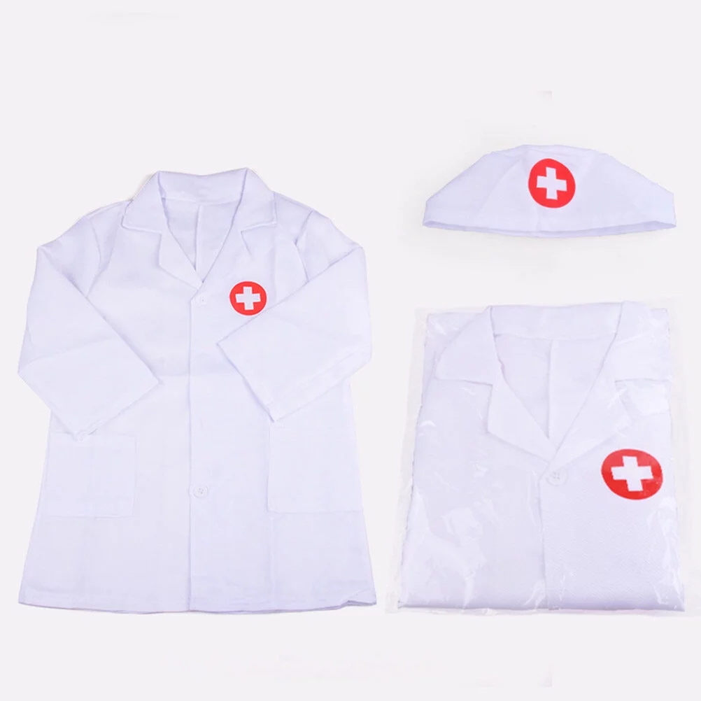 Kids Doctor Cosplay Costume Outfit Long Sleeves Coat with Doctor Role Play Set (White)
