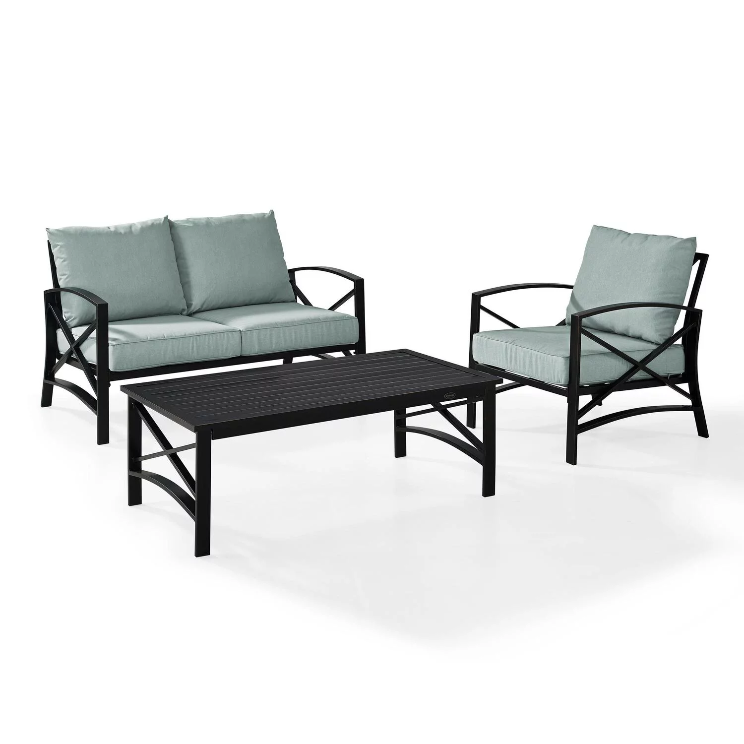 HomeStock Rococo Romance 3Pc Outdoor Metal Armchair Set Oatmeal/Oil Rubbed Bronze - Side Table & 2 Chairs