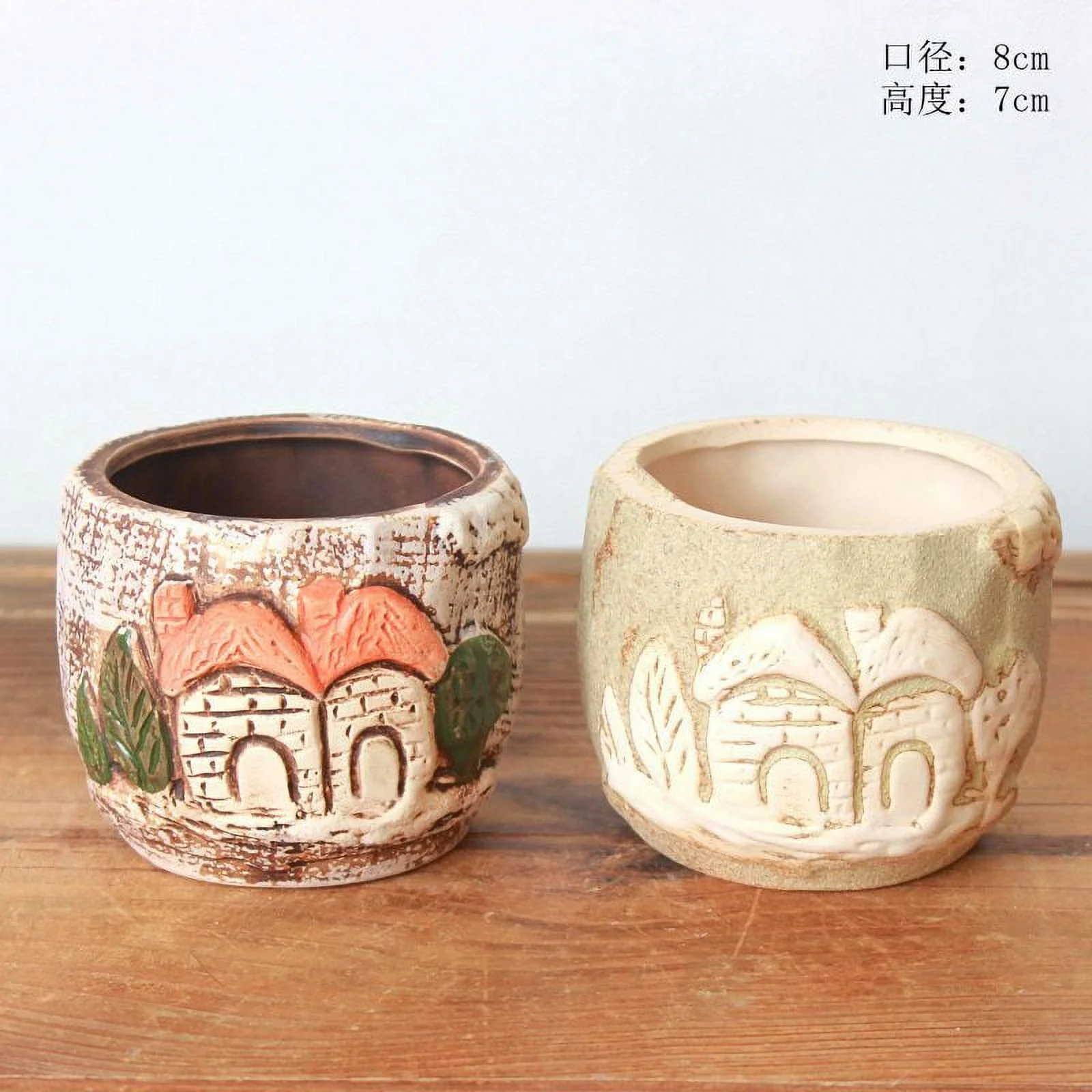 Rustic Ceramic Succulent Planter - Office Green Plant Pot for Desktop Gardening