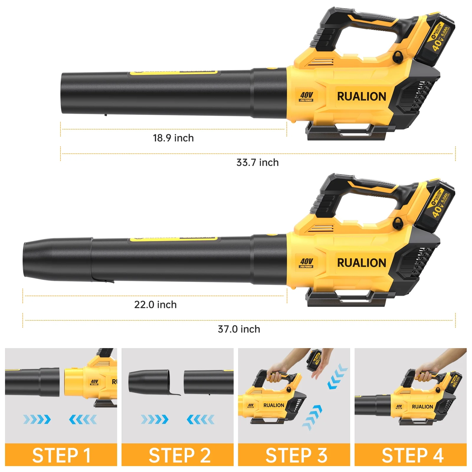 RUALION Leaf Blower Cordless Up to 620 CFM 180 MPH-40V Electric Cordless Leaf Blowers with 6.0 Ah Battery and Charger-Battery Powered Blowers for Lawn Care, Patio, Blowing Leaves