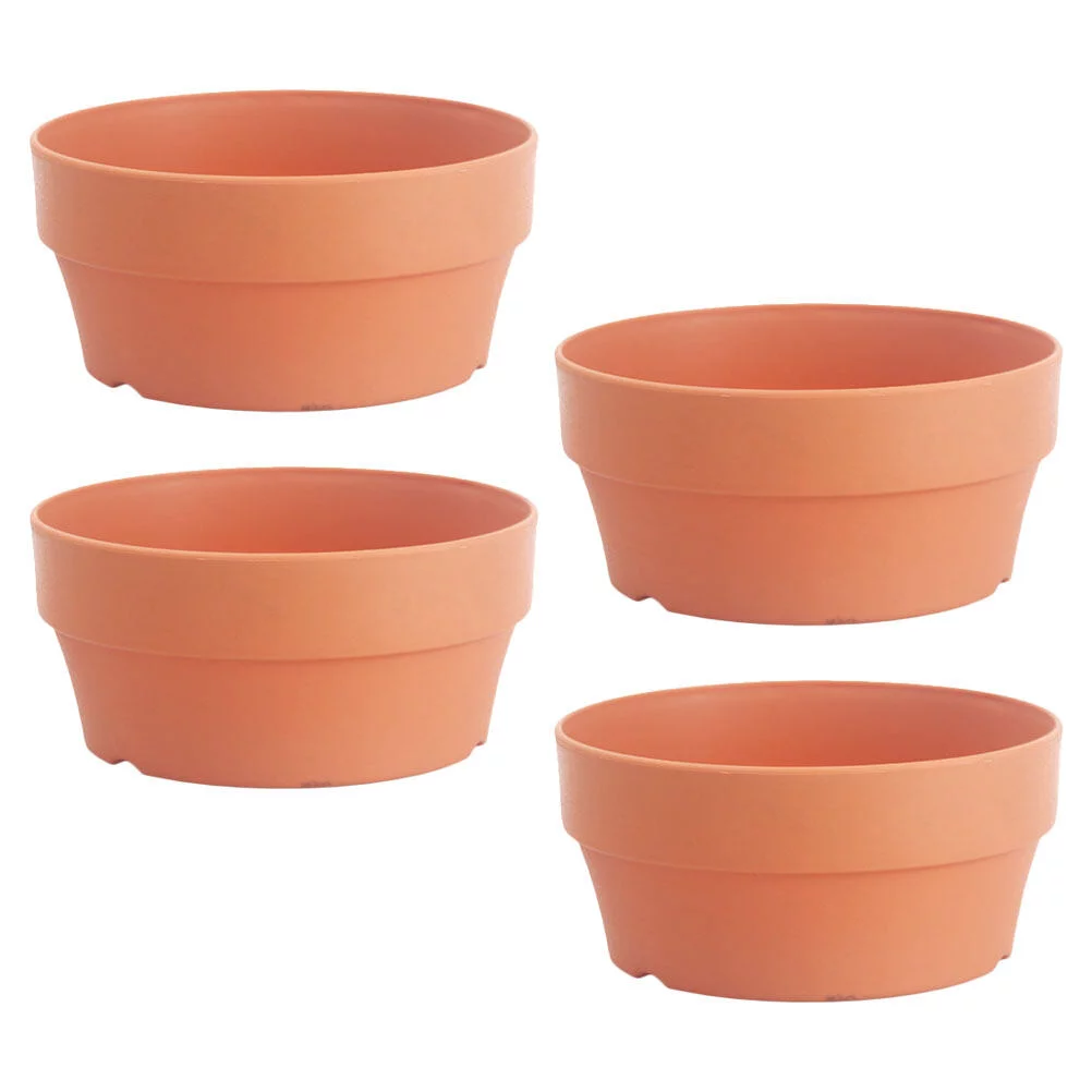 Gongxipen 4Pcs Imitation Clay Succulent Flowerpot Japanese Style Round Planter (Khaki)
