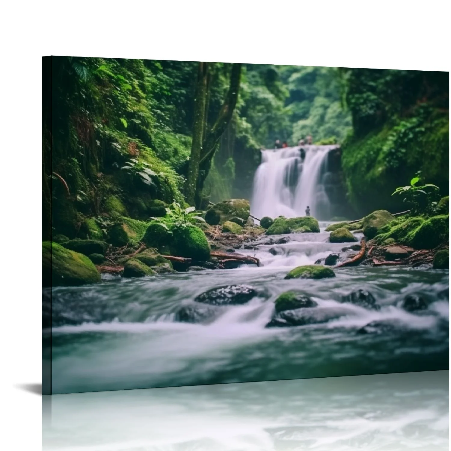 ARISTURING Single Panel 20x16 inches Canvas Prints Wall Art Pictures river waterfall trees nature Framed Decor Living Room Bedroom Home