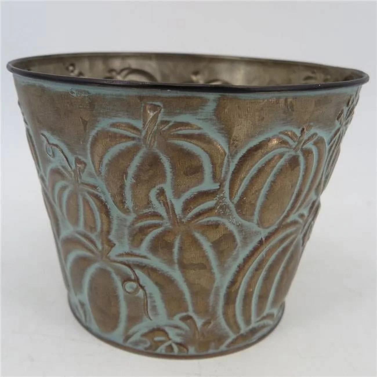Bucket Shape Antique Bronze with Pumpkins Pattern Planter