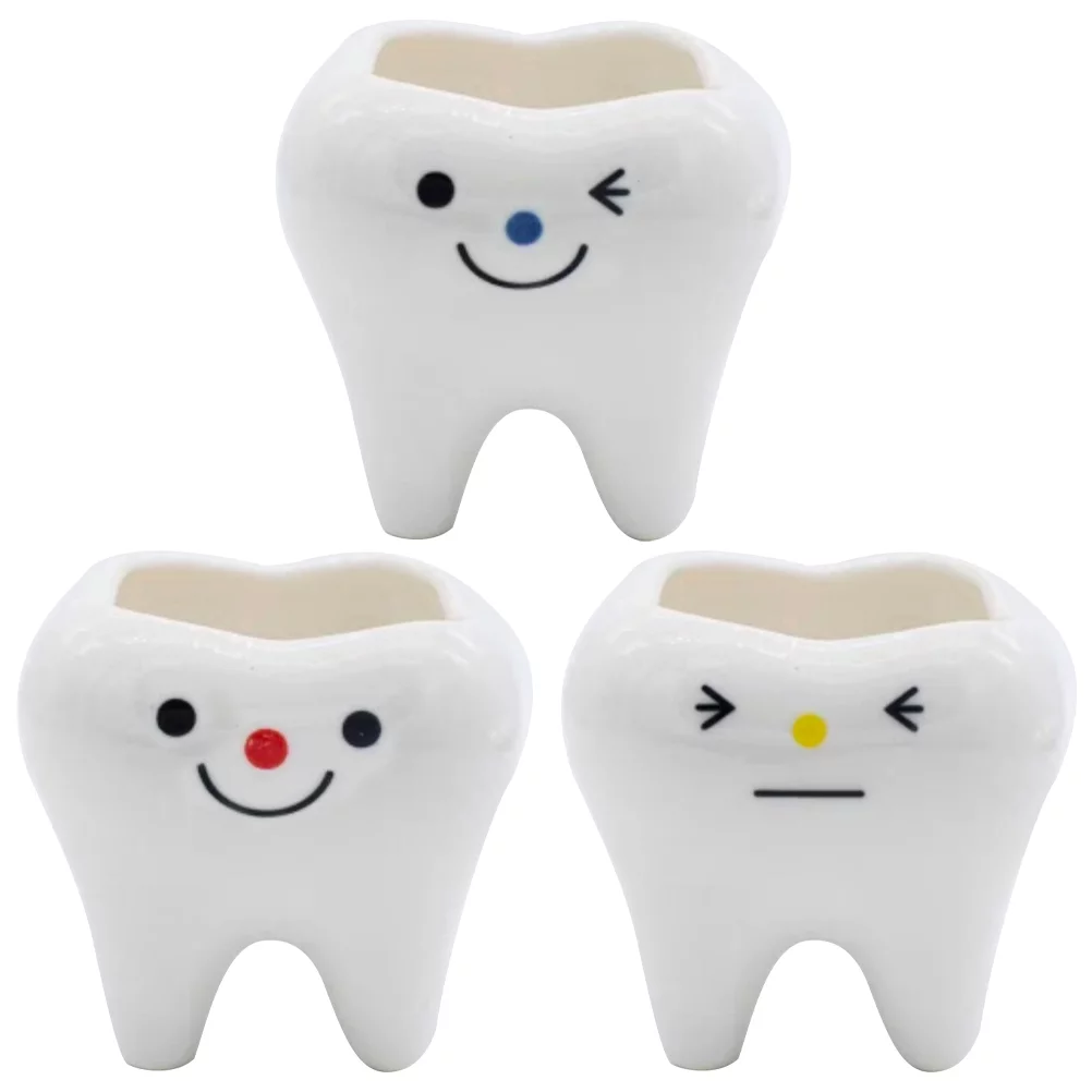 3pcs Teeth Shaped Plant Pots Small Ceramics Flowerpot Succulents Bonsai Planter Pots