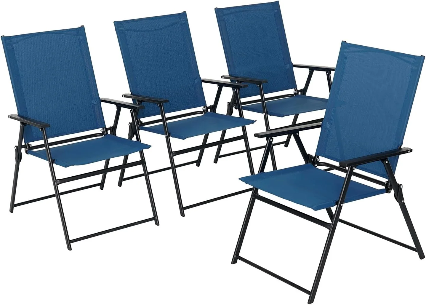 4 Pcs Patio Dining Chairs with Armrests Folding Outdoor Chairs Used for Camping Garden Backyard Pool Porch - Lightweight Blue Sling High Back