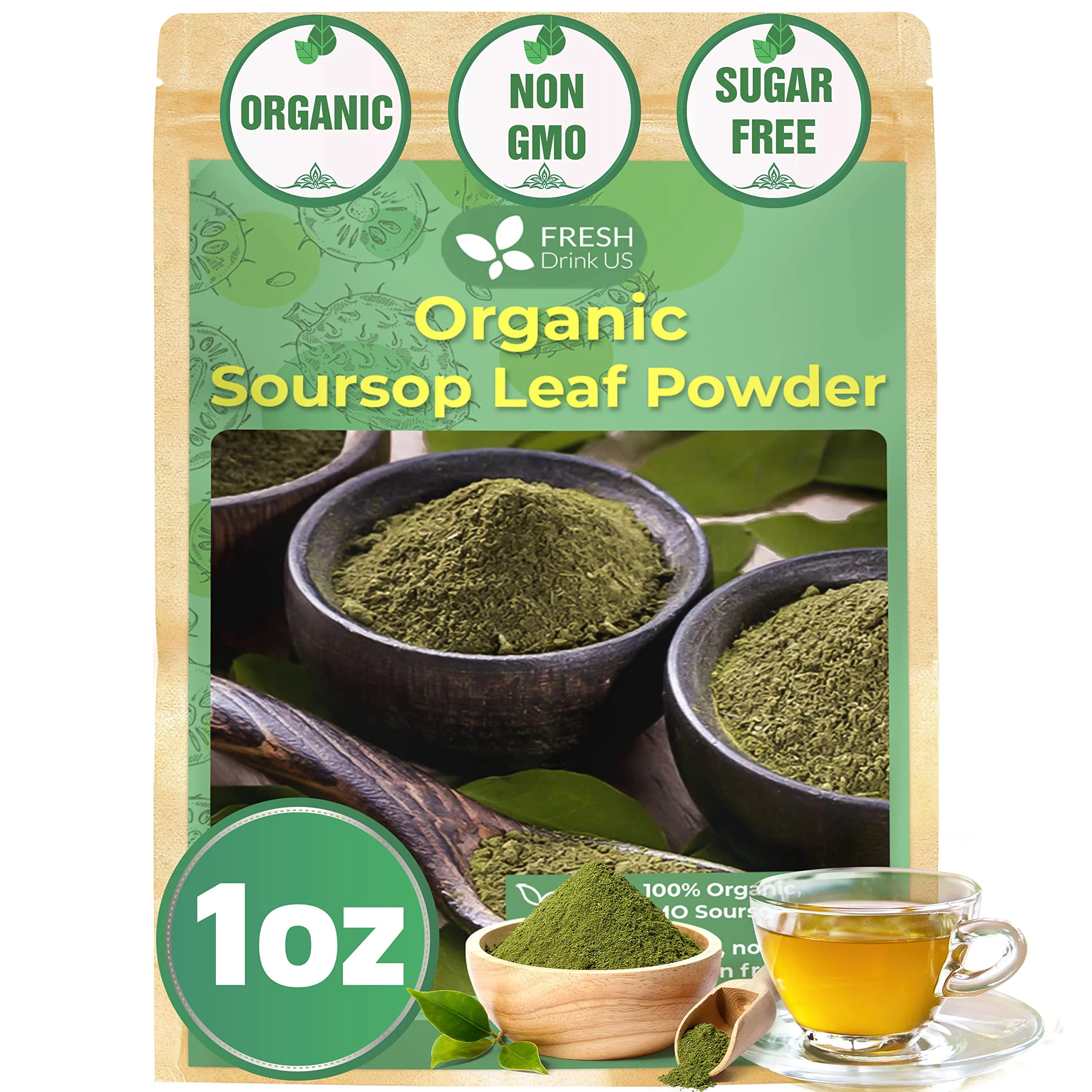 Premium 1Oz Soursop Leaves Powder, Organic, Pure, Non Gmo, 100% From Soursop Leaves, Wildcrafted, Graviola, Soursop, Hoja Guanabana, Soursop Loose Leaf Powder