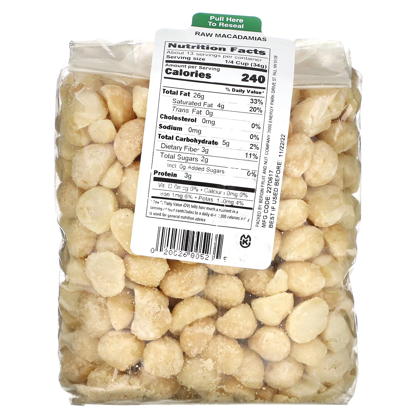 Bergin Fruit and Nut Company Raw Macadamias, 16 oz (454 g)