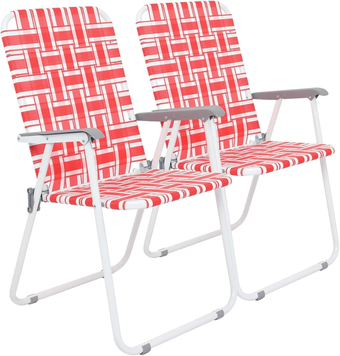 2pcs Steel Tube Pp Webbing Bearing 120kg Folding Beach Chair Red & White Strip