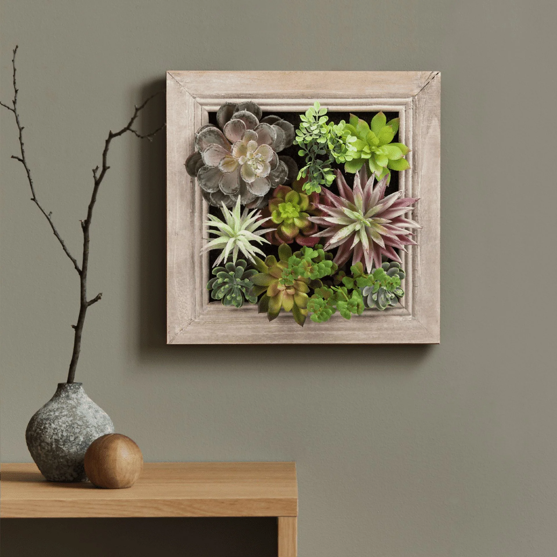 K-Cliffs 3D Wall Hanging Artificial Plants in a Solid Wooden Frame. Decorative Decor Any Room in your Home or Office.