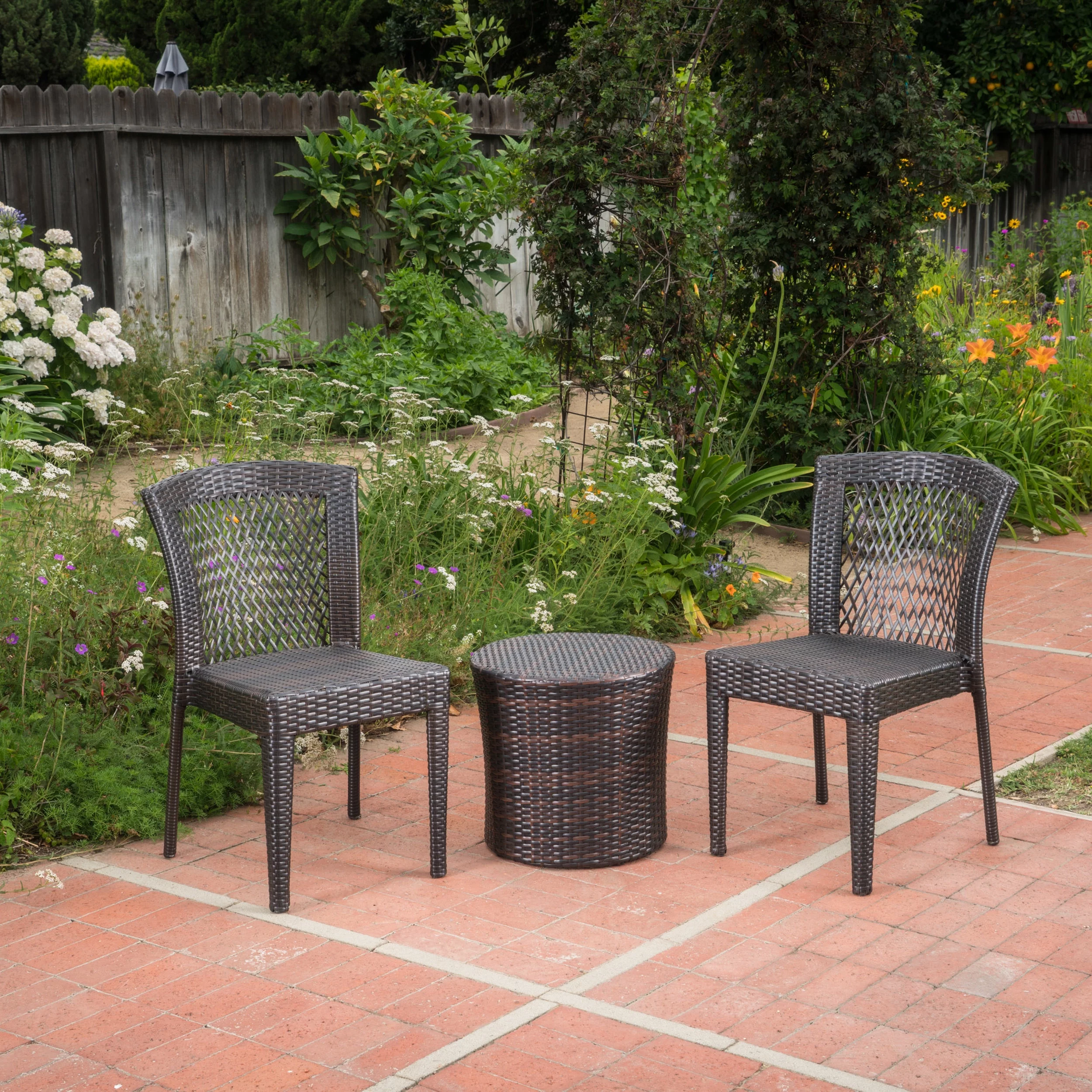 Julia Outdoor 3 Piece Wicker Stacking Chair Chat Set, Multibrown