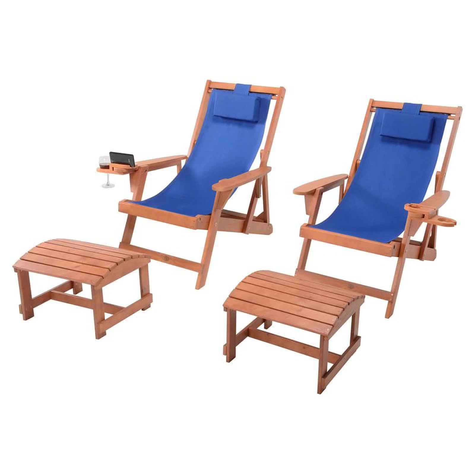 W Unlimited Romantic 4-piece Wood and Canvas Adirondack Furniture Set in Walnut