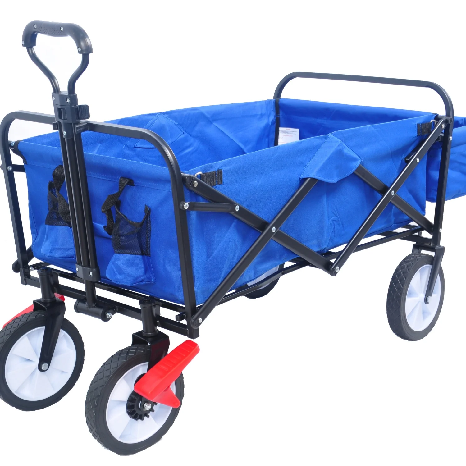 Blue Folding Garden Shopping Beach Cart with Large Wheels for Easy Maneuvering and Convenient Transport of Goods Large Blue Folding Wagon with All-Terrain Wheels for Effortless Shopping a