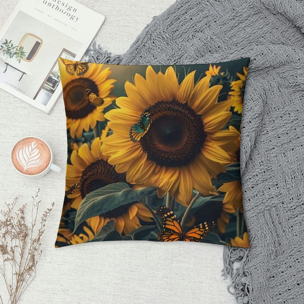 Qlloopoed Sunflower Field and Pattern， Throw Pillow Cushion Covers Used for Sofa,Bed,Farmhouse,Chair,Dining,Patio,Outdoor,Yellow and Black White