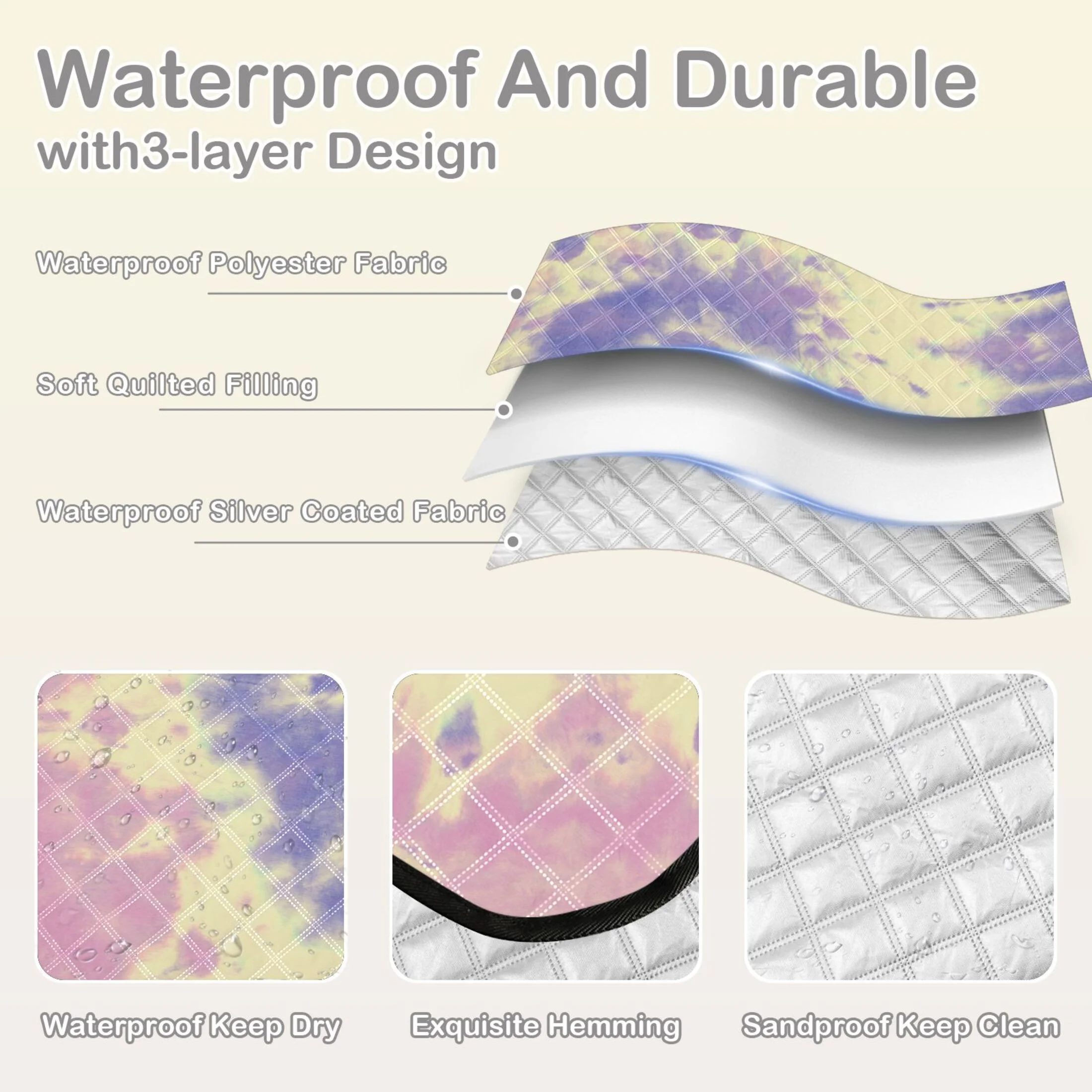 Vintage Rainbow Tie Dye Spiral Picnic Blanket Waterproof Beach Blankets Sandproof Large Mat with Storage Bag Camping Grass Travel Hiking Park 78