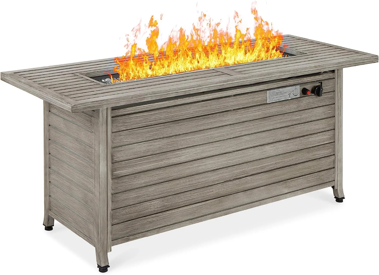 57in Propane Gas Fire Pit Table, 50,000 BTU Outdoor Rectangular Firepit for Outside, Patio w/Extruded Aluminum Table Top, Burner Lid, Storage, Cover, Glass Beads - Gray