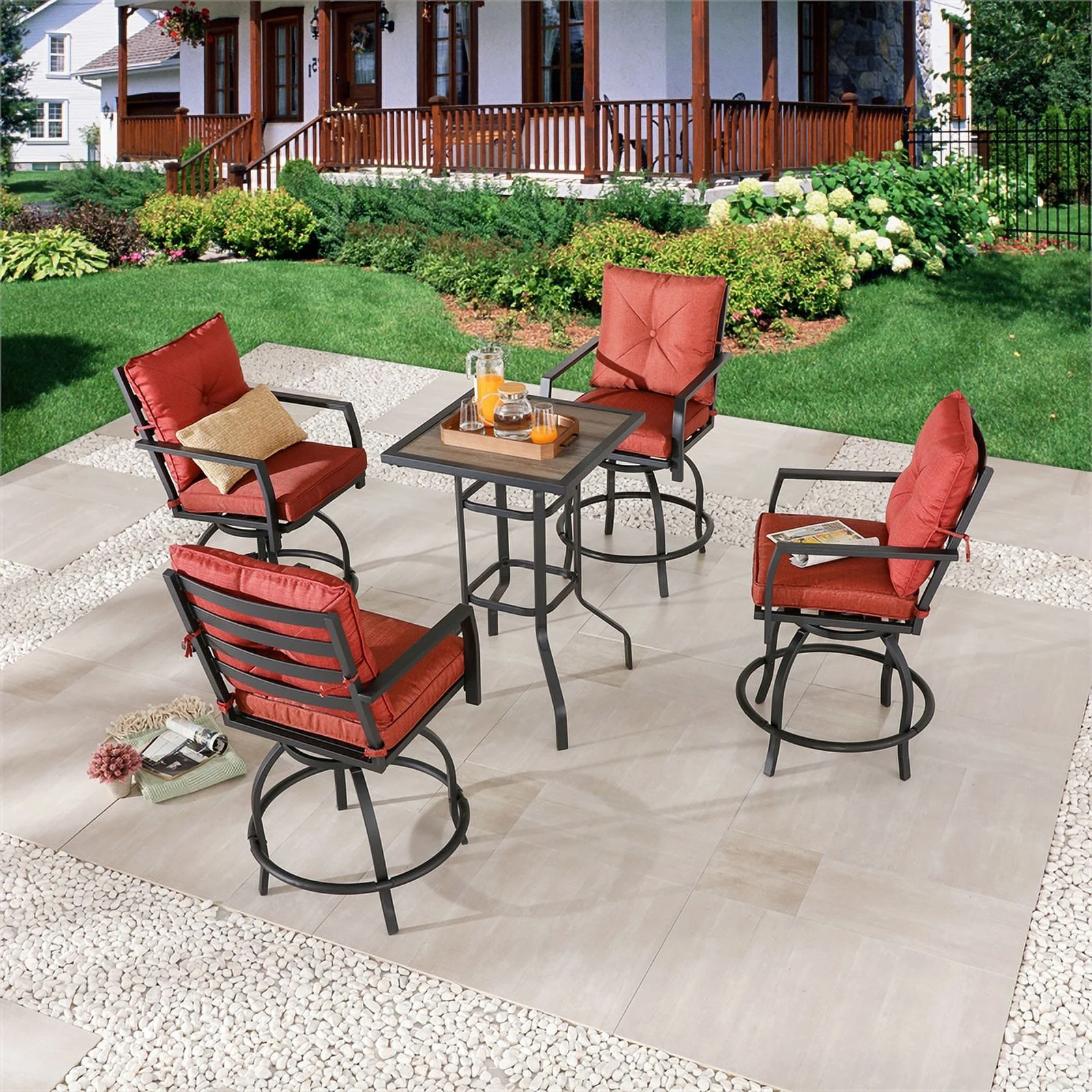Patio Festival Fabric 5-Piece Outdoor Bistro Set in Red and Black
