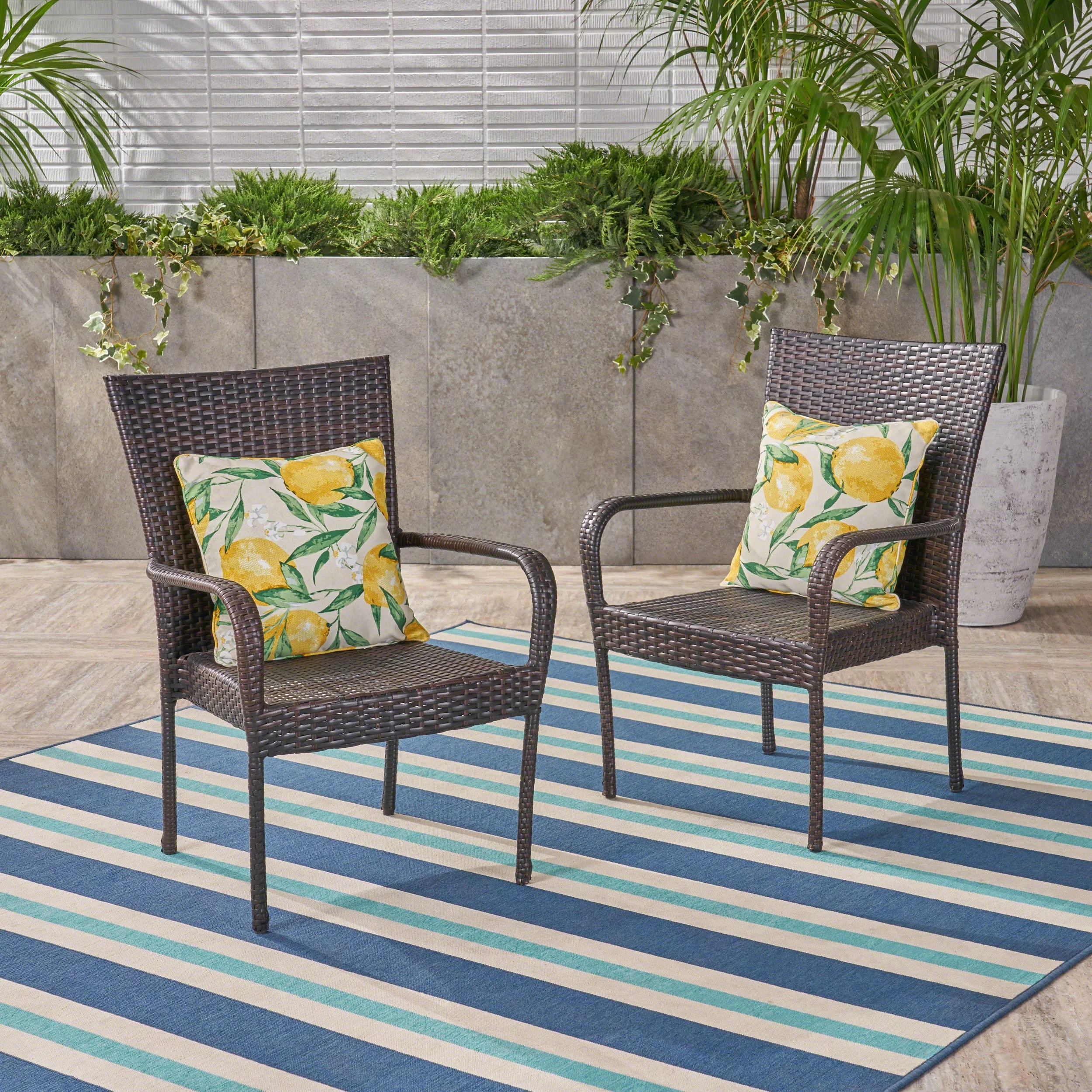 LANTRO JS Benhill Outdoor Contemporary Wicker Stacking Chairs (Set of 2) by Christopher Knight Home